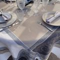 Rectangular Jacquard tablecloth "Versailles" beige and grey, by Tissus Toselli