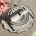 Round table mats, Boutis fashion "Maya" Off-white and linen color