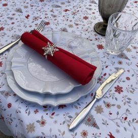 Christmas coated cotton tablecloth "Cervin" ecru