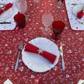 Christmas coated cotton tablecloth "Cervin" red
