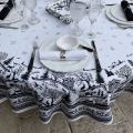 Christmas coated cotton round tablecloth "Jura" white and black