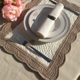 Rectangular table mats, Boutis fashion "Maya" Off-white and linen color, by Sud-Etoffe