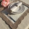 Rectangular table mats, Boutis fashion "Maya" Off-white and linen color