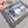 Rectangular table mats, Boutis fashion "Lavande", Off-white and linen color, Sud-Etoffe