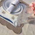 Rectangular table mats, Boutis fashion "Lavande" Off-white and linen color by Sud-Etoffe