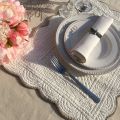 Rectangular table mats, Boutis fashion "Lavande" Off-white and linen color by Sud-Etoffe