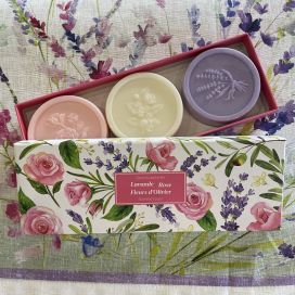 Box of two perfumed soaps lavender, rose and olive blossoms