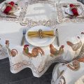 Round Jacquard tablecloth Rossters and hem "Chantecler" Marat d'Avignon