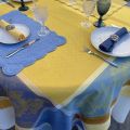 Rectangular Jacquard tablecloth sunflowers "Beaulieu" blue and yellow by Tissus Toselli