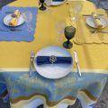 Rectangular Jacquard tablecloth sunflowers "Beaulieu" blue and yellow by Tissus Toselli