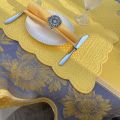 Rectangular Jacquard tablecloth sunflowers "Beaulieu" blue and yellow by Tissus Toselli