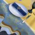 Square Jacquard tablecloth sunflowers "Beaulieu" blue and yellow by Tissus Toselli