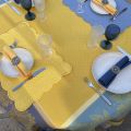 Square Jacquard tablecloth sunflowers "Beaulieu" blue and yellow by Tissus Toselli