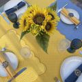 Square Jacquard tablecloth sunflowers "Beaulieu" blue and yellow by Tissus Toselli