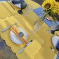 Square Jacquard tablecloth sunflowers "Beaulieu" blue and yellow by Tissus Toselli