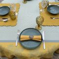 Rectangular Jacquard tablecloth sunflowers "Beaulieu" green and yellow by Tissus Toselli