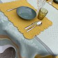 Rectangular Jacquard tablecloth sunflowers "Beaulieu" green and yellow by Tissus Toselli