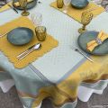 Rectangular Jacquard tablecloth sunflowers "Beaulieu" green and yellow by Tissus Toselli