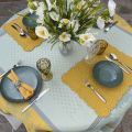 Rectangular Jacquard tablecloth sunflowers "Beaulieu" green and yellow by Tissus Toselli