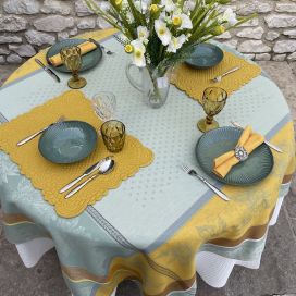 Rectangular Jacquard tablecloth sunflowers "Beaulieu" green and yellow by Tissus Toselli