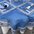 Rectangular Jacquard tablecloth blue, bordure "Bastide" blue and white