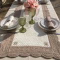 SUS ETOFFE, Table runner, Boutis fashion, LAVENDER, Off-white and linen color