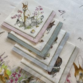 Set de 4 serviettes de table cadrées en lin "Barn Friends", Tessitura Toscana Telerie