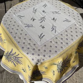 Jacquard square table mats Lavenders and olives "Castillon" yellow, Tissus Toselli
