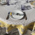 Round Jacquard tablecloth Lavandes et Olives "Castillon" yellow Marat d'Avignon