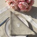Set de table lin et polyester "Coeurs brodés" lin bordure blanc
