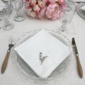 Linen and polyester tablecloth "Embrodery Lavender" white and linen bordure