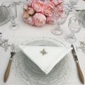 Linen and polyester tablecloth "Embrodery Lavender" white and linen bordure