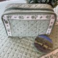 Quilted coton toiletry bag "Calissons" green and beige