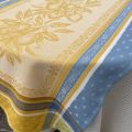 Rectangular Jacquard tablecloth "Cédrat" blue and yellow by Tissus Toselli