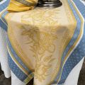 Rectangular Jacquard tablecloth "Cédrat" blue and yellow by Tissus Toselli