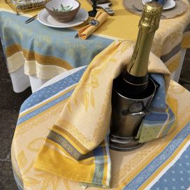 Jacquard kitchen towel "Cédrat" bue and yellow by Tissus Toselli
