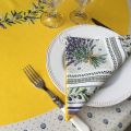 Round tablecloth in cotton, diameter 91"  "Lauris" olives and lavandes yellow, by TISSUS TOSELLI