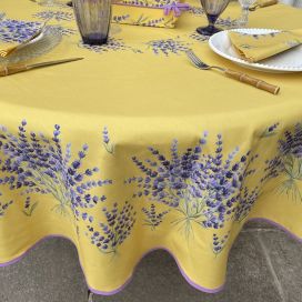 Rectangular centred tablecloth in cotton lavenders "Bonnieux" yellow from Tissus Toselli
