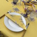 Nappe provençale ronde en coton enduit lavandes "Bonnieux" fond jaune