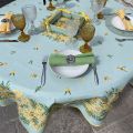 Nappe provençale ronde en coton "Mimosas" fond vert