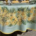 Nappe provençale ronde en coton "Mimosas" fond vert