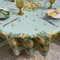 Nappe provençale ronde en coton "Mimosas" fond vert