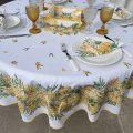 Nappe provençale ronde en coton "Mimosas" fond blanc