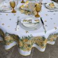 Nappe provençale ronde en coton "Mimosas" fond blanc