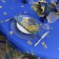 Nappe provençale ronde en coton "Mimosas" fond bleu