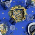 Nappe provençale ronde en coton "Mimosas" fond bleu