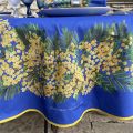 Nappe provençale ronde en coton "Mimosas" fond bleu