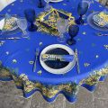 Round tablecloth in cotton "Mimosas" blue