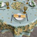 Rectangular centred tablecloth in cotton "Mimosas" green from Tissus Toselli