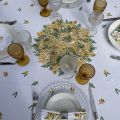 Rectangular centred tablecloth in cotton "Mimosas" white from Tissus Toselli